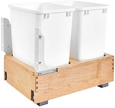 Rev-A-Shelf 4WC-18DM2 Double 35-Quart Maple Bottom Mount Pull Out Trash Can Waste Container System with Wood Frame, 2 Containers and Mounting Hardware
