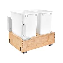 Rev-A-Shelf 35 Qt Bottom Mount Double Pullout Under Cabinet Kitchen Trash Cans for Base Cabinets, 150 Pound Rated Full-Extension Slides, Min Opening Width of 14.5", White, 4WC-18DM2