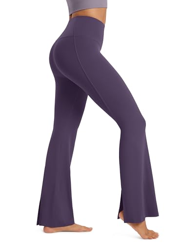 ODODOS Cloud Feeling Split-Hem Flared Pants for Women High Waisted Lounge Bootcut Yoga Pants - 31' Inseam, Dark Purple, Medium