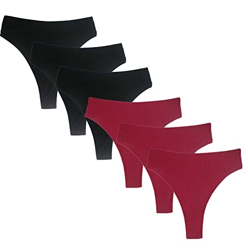 Image of High Waisted Cotton Thongs Underwear For Women Breathable Sport Athletics Panties High Rise Plus Size Multipack