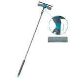 SUPERWASH PLUS Squeegee for Window Cleaning, 2 in 1 Window Washing Kit with Long Handle 64'' for High Window, Sliding Door, Shower Glass, Extra Replacement Microfiber Scrubber Included