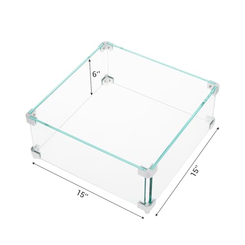 Fire Pit Wind Guard, 15x 15x 6Inch Glass Wind Guard, Squarer Glass Shield, 0.3" Thick Fire Table, Clear Tempered Glass Flame Guard, Fire Pit Glass Wind Guard