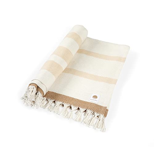 Beach State Oceanside Beach Blanket, 66" X 80", 100% Cotton Premium Picnic Blanket, Oversized Beach Towel With Fringe, Boho Beach Accessories (Driftwood Stripe) #TOP5