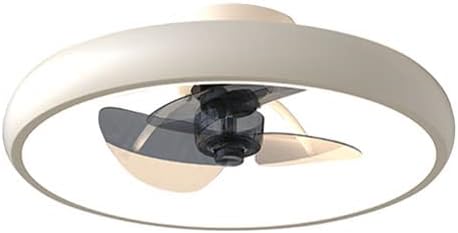 Ceiling Fan with Lights Dimmable LED Reversible Blades Timing with Remote Control, 5 Invisible Blades Semi Flush Mount Low Profile Fan (18.9, White)