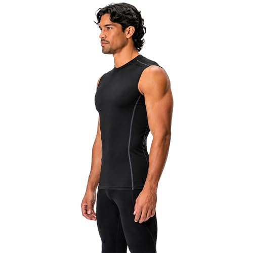 Image of DEVOPS 3 Pack Men's Athletic Compression Shirts Sleeveless | Gym Training, Running, Moisture Wicking, Compression Fit, 4-Way Stretch, UPF 50+, Sleeveless