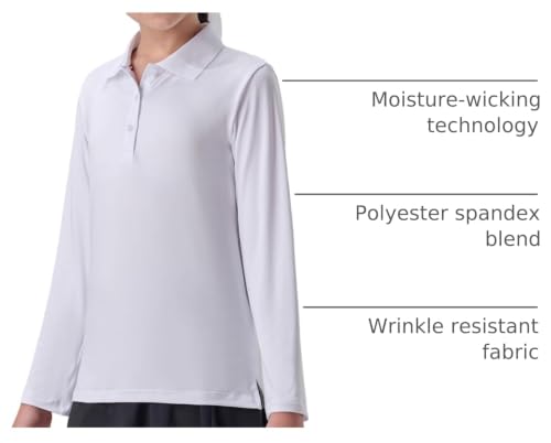 Image of Liberty Pro 3 Pack Youth Girls Long Sleeve Golf Polo Shirts | Collared Shirts, 3-Button Placket, Moisture Wicking Tops for Kids, Teens, School Uniform, Golf, Tennis