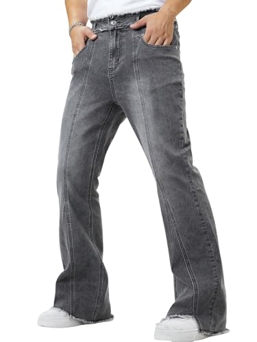 SOLY HUX Men's Flared Jeans High Waisted Bell Bottom Vintage Hip Hop Denim Pants with Pocket Streetwear