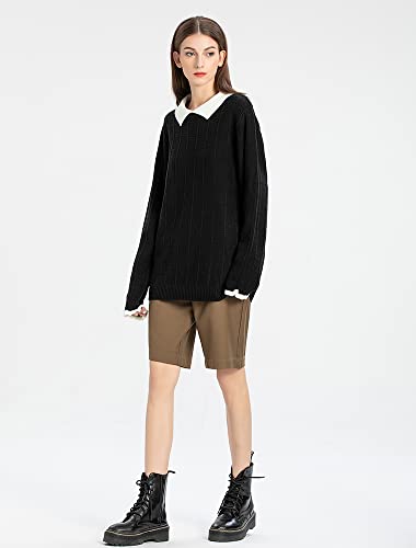 Minibee Women's Pan Collar Knitted Sweater Casual Pullover Sweatshirt3