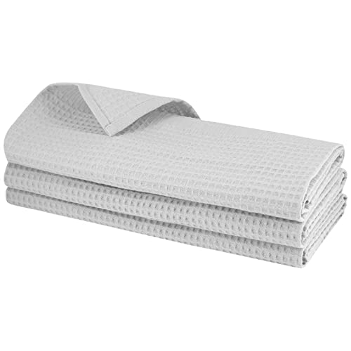 Lot de 3 torchons de cuisine 100 % coton piqué gaufré Gris clair Cover
