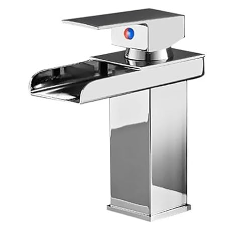 Torneira Monocomando Cascata para Lavatório, Acabamento em Inox, Design Moderno (CinzaCromado)