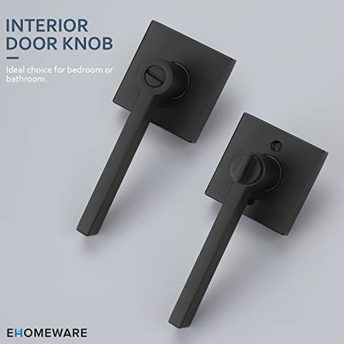 Ehomeware 6 Pcs Matte Black Door Handles For Bedroom Bathroom, Door Knobs Interior In Black Finish, Privacy Door Knobs Heavy Duty Contructions, Keyless Interior Door Knobs, Modern Door Levers #TOP3