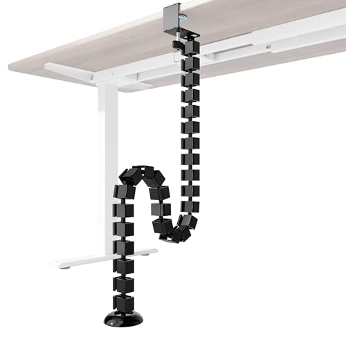 PEGZONE Under Desk Cable Management Spine – Flexible Cable Snake Organizer for Standing Desk, No Drill Clamp-on Vertebrae Wire Management for 0.4"-2" Table, Black