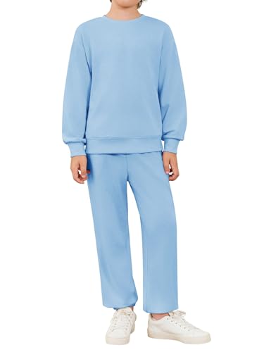 Haloumoning Boys Tracksuits 2 Piece Set Kids Crewneck Sweatshirts and Jogger Sweatpants with Pockets 5-14 Years