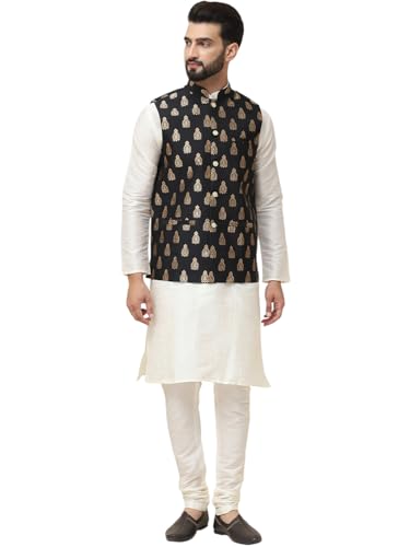 Image of SOJANYA (Since 1958 Men's Silk Blend Kurta Pyjama With Nehrujacket Set