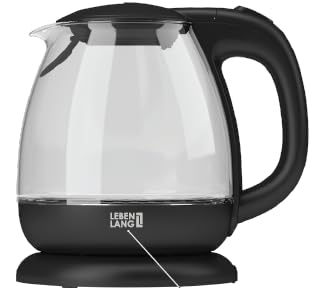 Bollitore in vetro piccolo, 1 l, con filtro anticalcare I By Life, bollitore senza BPA, in vetro da 1 litro, piccolo bollitore da campeggio, da viaggio, mini bollitore da viaggio