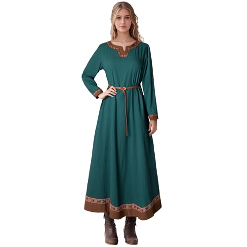 Teyujosem Damen Mittelalter Wikinger Kleid Renaissance Bauer Leinen Unterkleid, Z3784gn, Groß