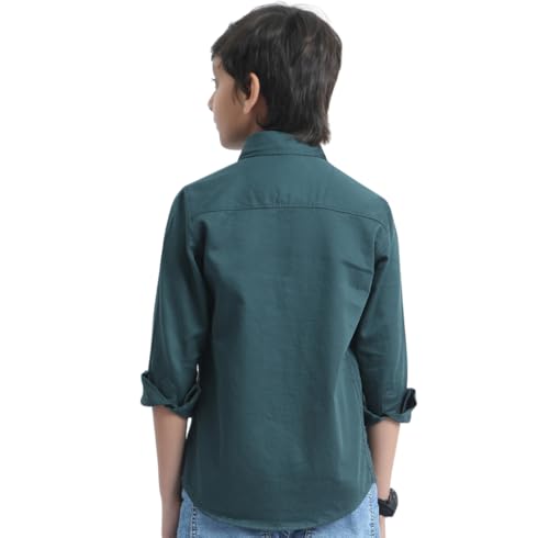 Image of Red Nine Rocket Science Boys' Solid Satin-Finish Poly Cotton Shirt | Single Pocket, Spread Collar, Long Sleeve, Casual