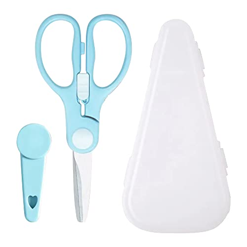 Image of ATB Portable Baby Food Scissors Toddler Feeding Shears with Safety Lock, Food Grade Stainless Steel Material Food Supplement Scissors Suitable for Chicken Poultry Fish Meat Herbs noodles (Blue)