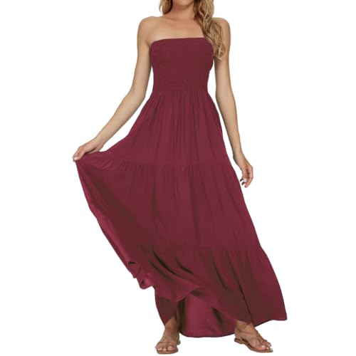 Image of Women's Summer Strapless Tube Top Maxi Dresses Off Shoulder Boho Beach Long Dress