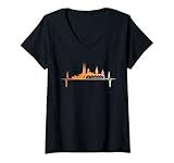 Damen Chemnitz Skyline Herzschlag Retro Vintage Stil T-Shirt mit V-Ausschnitt