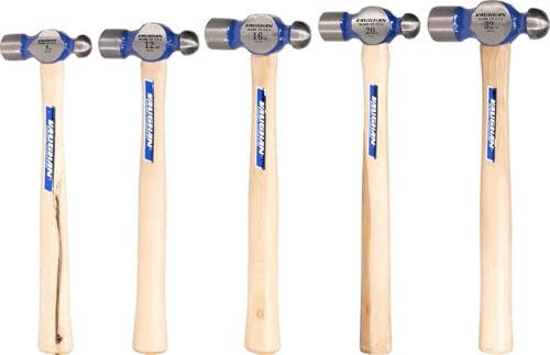 VAUGHAN Hickory Handle Ball Pein Hammers, 5 Piece Set, Made In The USA, Polished Striking Head, VN18710