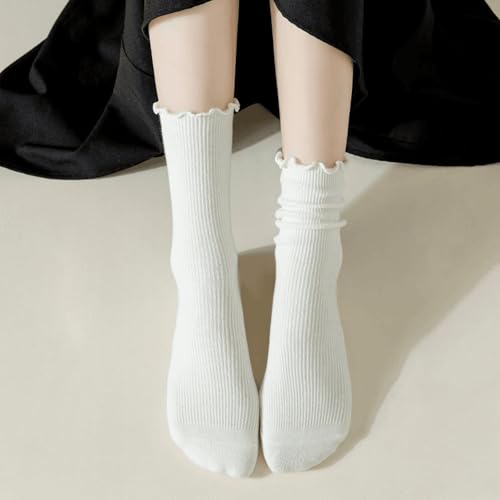 Image of 5 Pairs Womens Striped Crew Socks, Cotton Cozy Casual Socks for Women,Breathable Cool,Size 5-10
