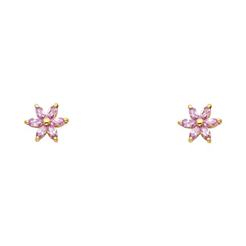 14k REAL Yellow Gold Flower Stud Earrings with Screw Back - 3 Different Color Available2