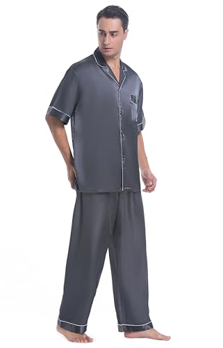 Lavenderi Men's Short Sleeve Silk Satin Pajama Set, Silky Pajamas sleepwear2
