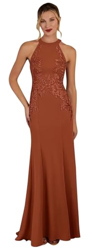 Image of KDTM Satin Lace Mother of The Bride Dresses Long Halter Sleeveless Formal Dresses for Women Wedding Guest