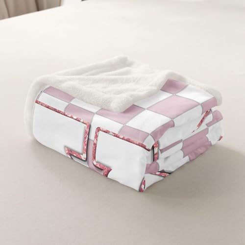 Image of Erosebridal Pink Initial K Sherpa Blanket Kawaii Plaid Checkered Fuzzy Plush Throw Cute Personalized Monogram Fleece Blanket for Kids Girls,Fashion Grids Gingham Decor for Bed Couch 40 inchx50 inch