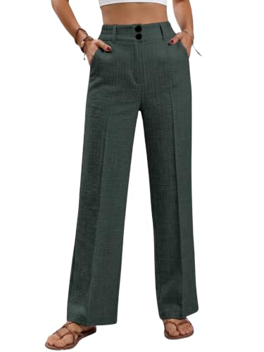 Image of TOPLOT High Waist Korean Trousers for Woman | Premium Wide Leg Palazzo Pant | Full Length with Dual Button & Elastic Band | Comfortable Office Wear & Business Casual Trouser (5272)