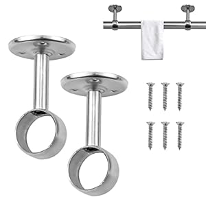 2 Pezzi Staffa Per Montaggio a Soffitto, Bastone Per Tende Inox Supporto, Con Viti, Diametro 22 Mm, Staffa Per Tubo Per Guardaroba, Tubo Per Tenda Per Armadio (Argento)