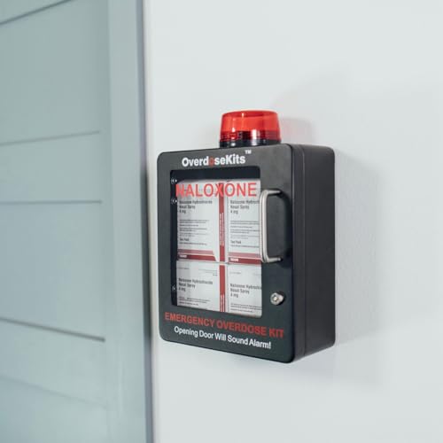 Image of Naloxone Overdose Emergency Kit Cabinet - Includes Optional Alarm and Locking System - Designed for Wall Mount & Public Access (Metal, Black)