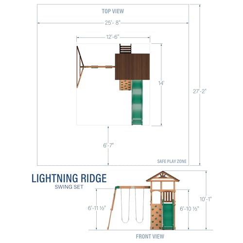 Backyard Discovery Lightning Ridge Cedar Wood Swing Set with Wave Slide, Play Deck, Rock Wall, Sandbox, Belt Swings, Toy Telescope, Steering Wheel, Step Ladder, Outdoor Playset - image 3