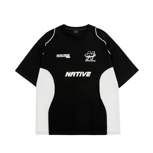 Men's Y2K Shirt Racing Graphic Tee Black Streetwear Baggy Vintage Contrast Color Graphic T-Shirts