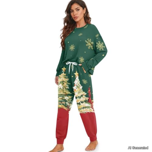 Image of Women's Pajamas Set Soft 2 Piece Loungewear Long Sleeve Pj Set Matching Sleepwear with Pockets for Women Plus Size