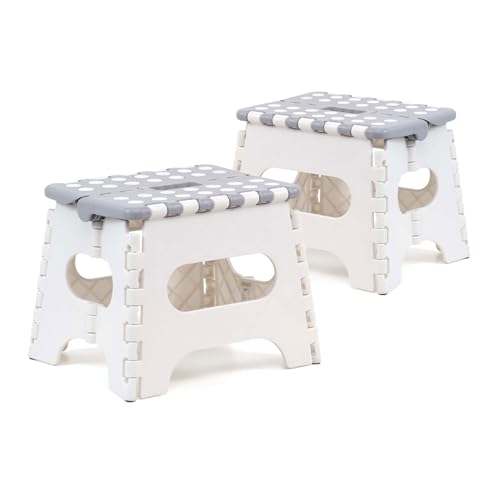 The Secret Home - Pack de 2 Taburetes Plegables Multiusos - Escalera Antideslizante de PVC - Altillo para Cocina, Baño o Dormitorio (Blanco, 21x17x18)
