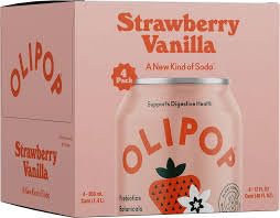 OLIPOPP Prebiotic Soda, Strawberry Vanilla, 12 fl oz, 4 Pack, Pantry Packs