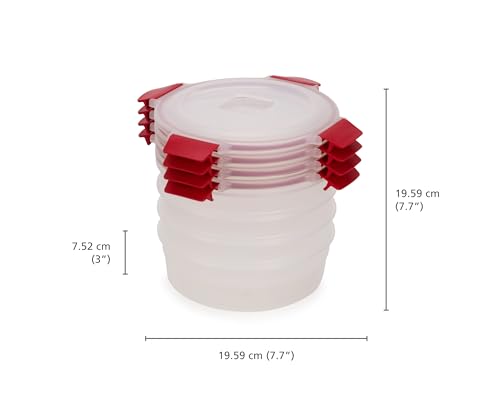 Image of Joseph Joseph Nest Lock 8-piece Plastic BPA Free Round Food Storage Container Set with Lockable Airtight Leakproof Lids - Red