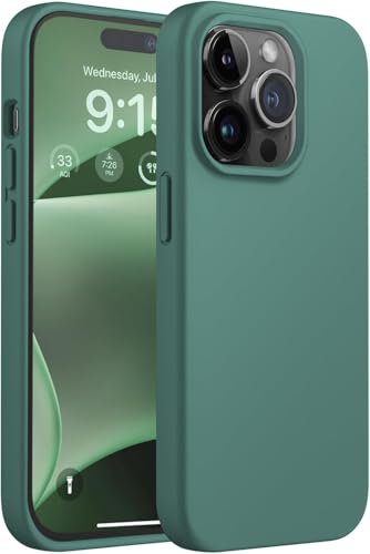 Image of Elzzi Microfiber Candy Case Compatible for iPhone 14 PRO MAX, Shockproof Slim Back Cover Liquid Silicone Case (Pine Green)