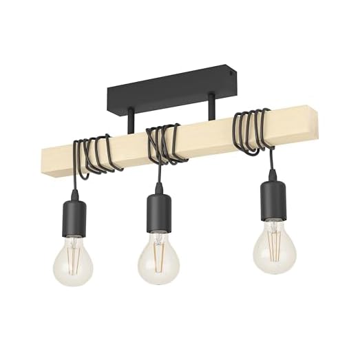 EGLO Deckenlampe Townshend, 3 flammige Vintage Deckenleuchte im Industrial Design, Retro Pendelleuchte aus Stahl und Holz, Farbe: schwarz, braun, Fassung: E27
