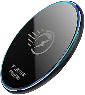 P-TECHUK 15W Fast Charging QI standard Mirrored Wireless Charging Pad Mat for Samsung Galaxy S10 S9 S10 S20 S21 iPhone 8, 11, 12, 13 XR XS (Black)
