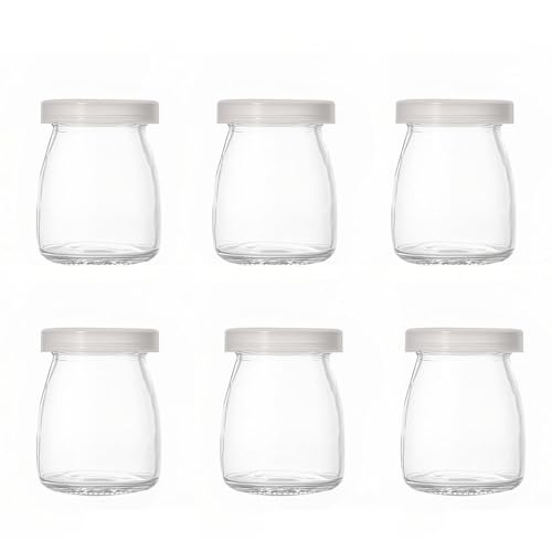Juego de 6 botes pequeños de 100 ml con tapa de KOMUNJ para yogur y pudín, mini botellas de cristal con tapa