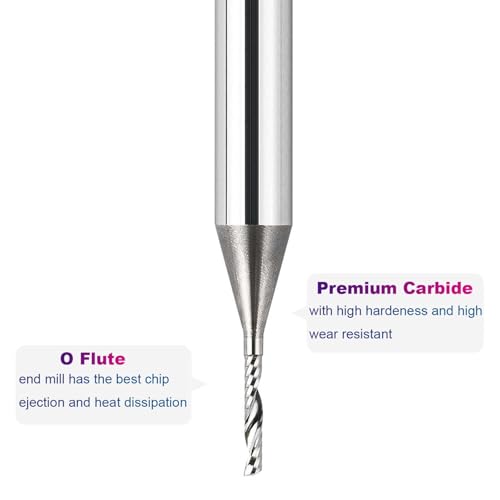 Spetool SP1F-D1/16-H1/4 O Flute Spiral Rouer Bits 1/4 Inch Shank 1/16 Inch Cutting Diameter, Solid Carbide Upcut Cnc Router Bit Single Flute End Mill thumb #4