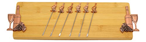 Ebros Decorative Bamboo Wooden Cheese Board 16\" By 5\" With 6 Stainless Steel Cutlery Picks Gift Set Idea for Birthdays Wedding Registry Housewarming Women (Copper Wine And Grapes)