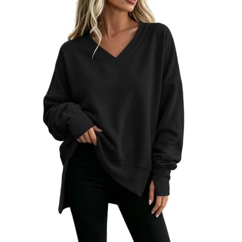 FPMLUXLL Sweatshirt for Women Casual Side Slit V Neck Sweaters Fall Clothes - image 4