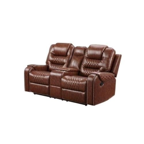 Image of Torque - Mikkel Recliner Sofa 2 Seater with Cup Holder- Brown | Leatherette Two Seater Recliner Sofa with Center Console & Cup Holder for Home