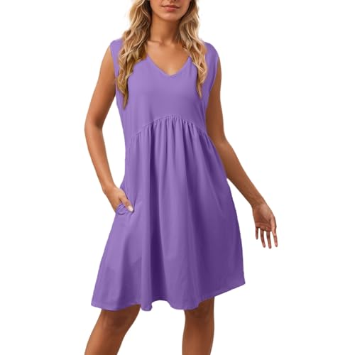 Robe d'été décontractée fluide avec poches col en V vêtement femme léger midi