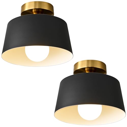 2 Pack Black and Gold Modern Semi Flush Mount Ceiling Light Fxiture 10 in by Bwxcie - Used condition - US$50.57