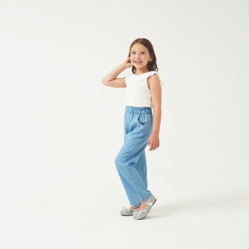Image of Girls Pants with Pockets Pull On Lightweight Bell Bottoms Straight Leg Baggy Jeans for Girls Flare School Pants
